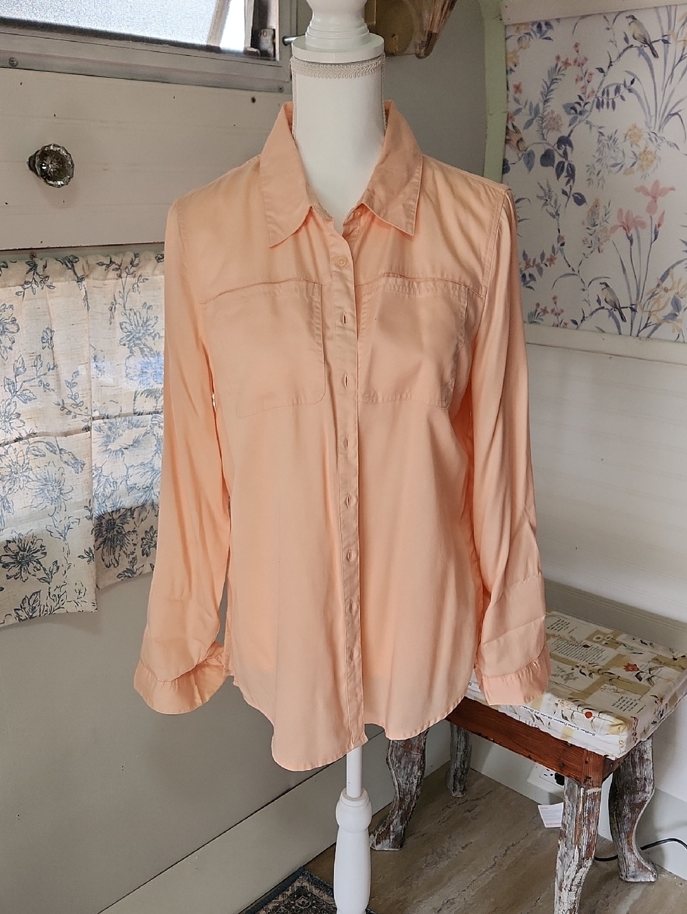 Cato Peach Button-Down Blouse with Classic Collar